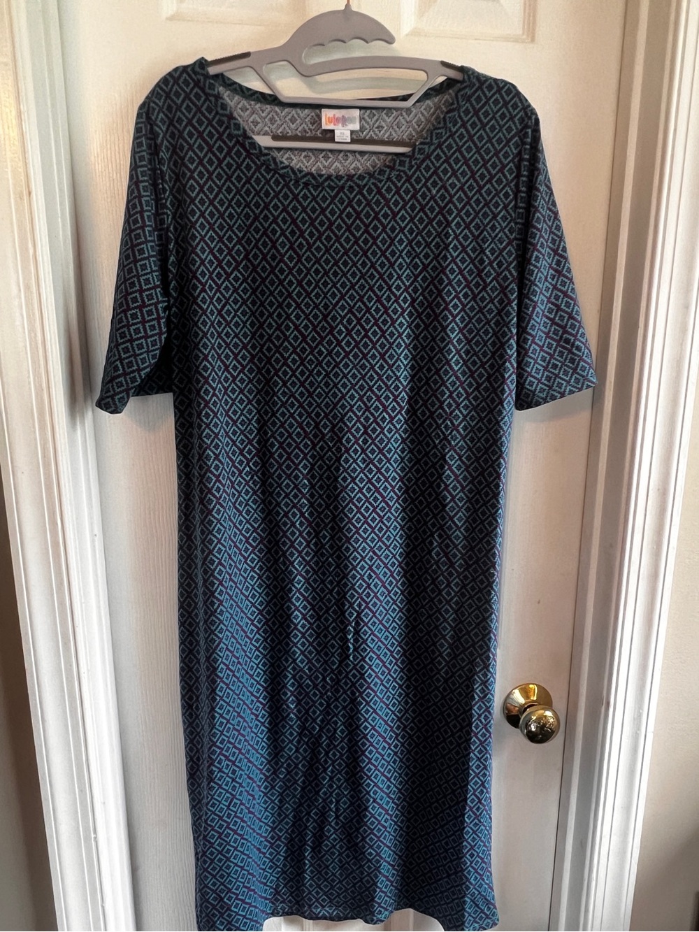 LuLaRoe Teal & Purple Diamond-Print Midi Julia Dress